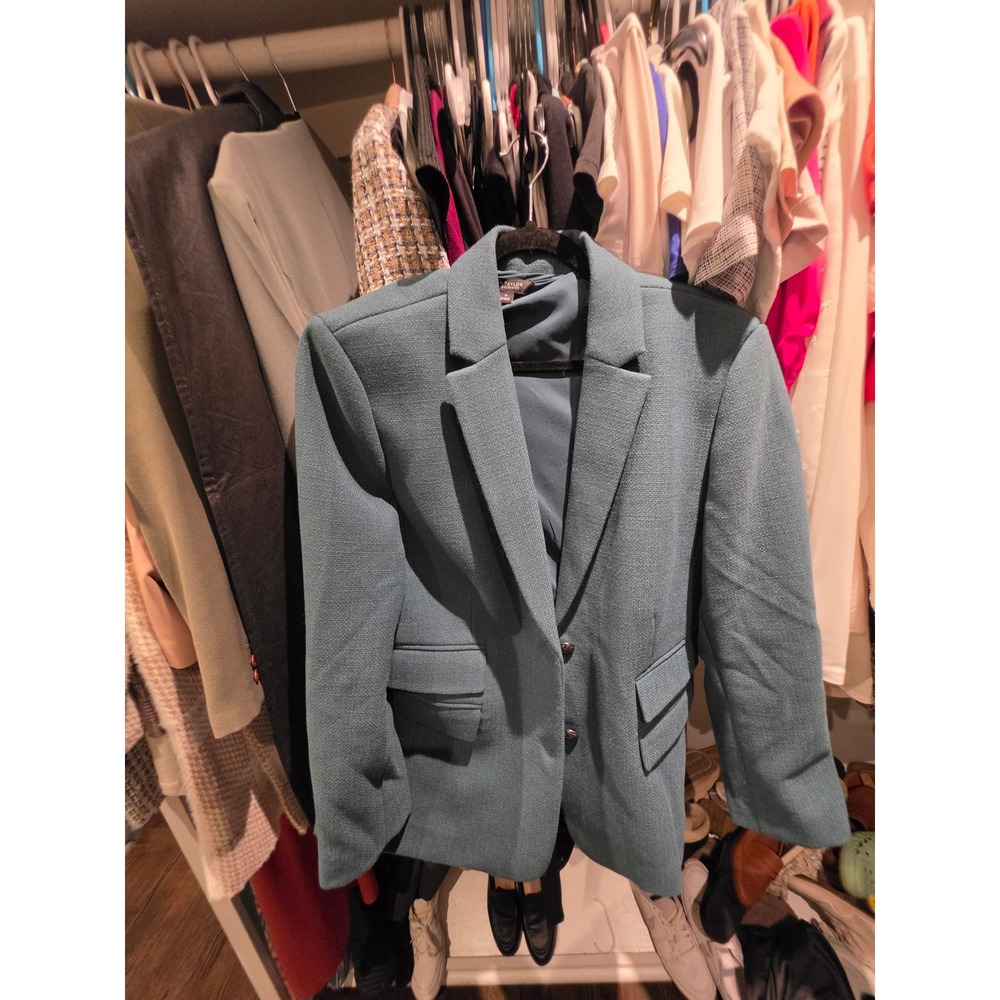 Ann Taylor The Greenwich Blazer Green Textured Two Button Jacket Size 18